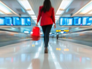 Poster - Dynamic Business Travel Momentum High-Performance Professional Woman Navigating Global Airport Terminal with Efficiency and Purpose - Next-Gen Mobility Experience