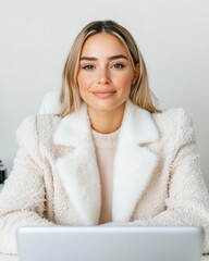 Aufkleber - Cozy Chic Professional Modern Workwear Meets Comfort - Soft Textural Blazer and Minimalist Home Office Aesthetic for Digital Entrepreneurs