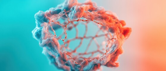 Poster - Biomimetic Network Visualization Hyperconnected Organic Structure in Vibrant Teal and Coral - Innovative Digital Design for Tech, Science, and AI Marketing