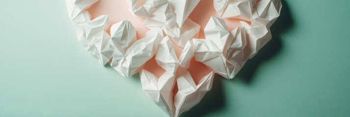 Poster - Minimalist Love Artistry Precision-Folded Origami Heart in Soft Pastel Palette - Contemporary Wedding Design and Creative Romantic Symbolism