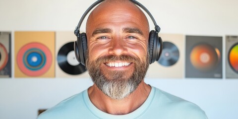 Aufkleber - Sonic Creativity Unleashed Minimalist Audio Studio Portrait of Midlife Professional Blending Vintage Vinyl Aesthetic with Modern Sound Engineering Innovation
