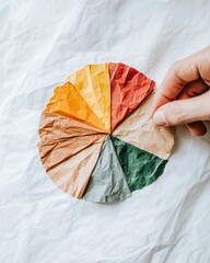 Poster - Tactile Investment Strategy Minimalist Crumpled Paper Pie Chart Visualizing Dynamic Portfolio Allocation and Financial Diversification Insights