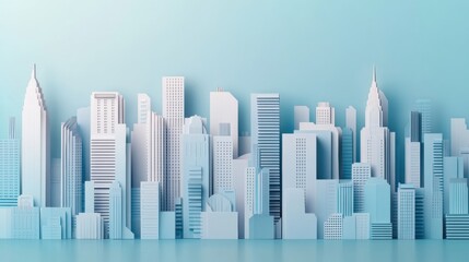Poster - Stunning layered cut paper city skyline with soft lighting showcasing modern urban buildings and dynamic perspective Generative AI