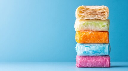 Aufkleber - Minimalist Color Pop Pastry Art Vibrant Layered Dessert Stack Showcasing Culinary Creativity, Trending Food and Aesthetic Design Innovation