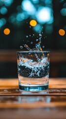 Aufkleber - Hydration Elegance Crystal Clear Water Splash in Minimalist Glass - Urban Wellness Trend and Refreshment Micromement for Mindful Beverage Experiences