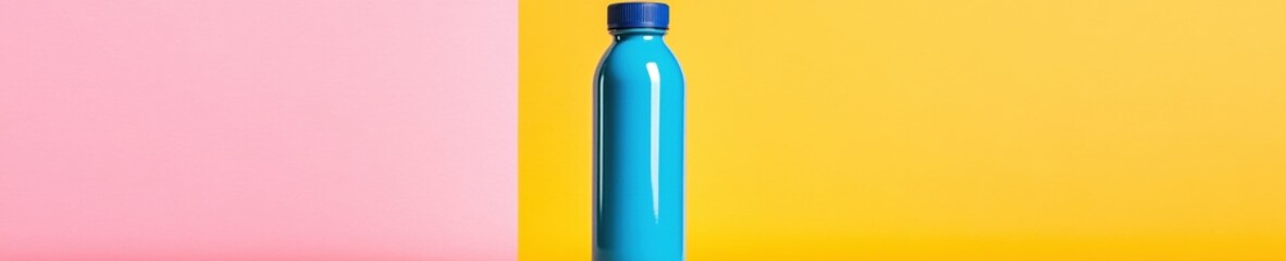 Poster - Vibrant Eco-Chic Hydration Sleek Blue Reusable Water Bottle on Pop Art Color Block - Sustainable Lifestyle Marketing for Climate-Conscious Consumers