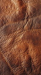 Poster - A close-up view of aged leather showcasing its rich, warm tones and unique texture. The surface exhibits intricate stitching and subtle variations, embodying timeless craftsmanship