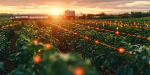 Poster - Future Harvest Smart Agriculture AI-Powered Precision Farming Transforming Sunset Crop Landscapes with Advanced Sensor Technology for Global Food Security