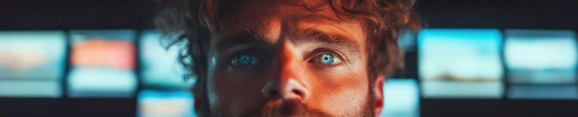Fototapete - Immersive Tech Vision Gen Z Innovators Intense AI Development Moment - Cutting-Edge Machine Learning Visualization in Dynamic Digital Workspace