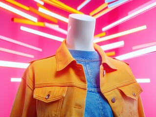 Aufkleber - Augmented Fashion Future Vibrant AR Retail Experience Showcasing Denim Innovation with Holographic Styling and Next-Gen Digital Merchandising