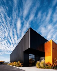 Aufkleber - Minimalist Industrial Architecture Dynamic Geometric Design Meets Innovative Commercial Aesthetics in Bold Contemporary Sustainable Facility Showcasing Urban Engineering Excellence