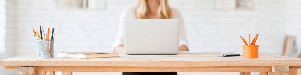 Aufkleber - Minimalist Hybrid Workspace Ergonomic Standing Desk Aesthetic for Remote Professionals - Flexible Work Culture and Productive Home Office Design