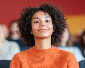 Poster - Empowered Learning Vibrant Gen Z Professional in Bold Orange Knitwear Embodying Educational Resilience and Inclusive Career Development Mindset