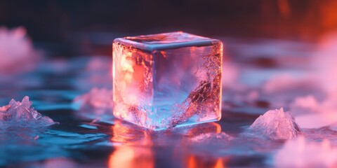 Aufkleber - Futuristic Quantum Computing Visualization Translucent Crystalline Microchip Embodying Ethereal Digital Transformation in Immersive Neon Technological Landscape
