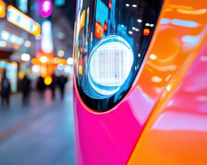 Aufkleber - Hyper-Chromatic Urban Mobility Next-Gen Electric Vehicle Design Showcasing Vibrant Metaverse-Inspired Aesthetic in Futuristic City Landscape