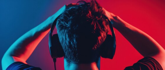 Aufkleber - Immersive E-Sports Intensity Gen Z Gamer Silhouette in Neon Cyberpunk Lighting - Digital Entertainment Performance and Competitive Gaming Visualization