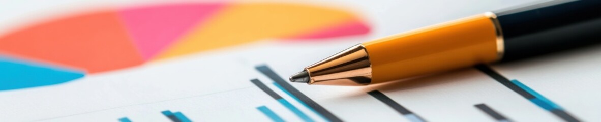 Fototapete - Vibrant Financial Analytics Minimalist Data Visualization with Bold Pen on Dynamic Market Performance Charts - Modern Business Intelligence Insights