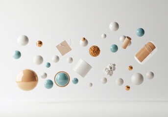 Wall Mural - floating pastel spheres and geometric shapes 3d render