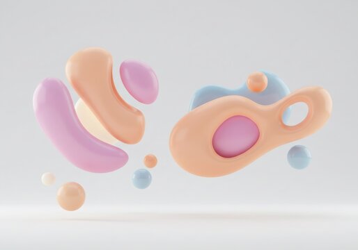 Pastel Abstract 3D Shapes on White Background