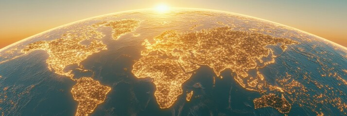 Poster - Hyper-Connected Global Network Visualization Illuminated Earth Geospatial Intelligence Mapping - Futuristic Digital Connectivity and Technological Infrastructure Insights