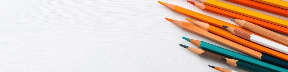 Fototapete - Minimalist Creative Tools Vibrant Color-Blocked Pencils Showcasing Design Thinking, Innovative Workspace Aesthetics and Collaborative Storytelling Potential