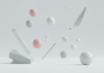 Wall Mural - floating pastel geometric shapes 3d render