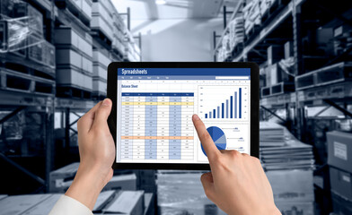 Poster - spreadsheet document information financial startup concept. data and graphs in spreadsheet documents