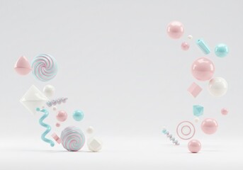 Wall Mural - floating pastel shapes 3d render