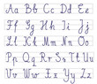 © Monika Jurczyk - Cursive handwriting alphabet chart with uppercase and lowercase letters on lined guides. Perfect for educational materials, handwriting practice sheets, teaching resources, and school posters.