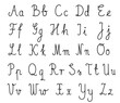 © Monika Jurczyk - Cursive handwriting alphabet chart with uppercase and lowercase letters on lined guides. Perfect for educational materials, handwriting practice sheets, teaching resources, and school posters.