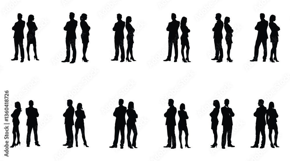 Businessman and Businesswoman Silhouettes in Pairs