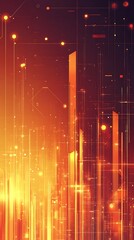 Fototapete - Abstract Digital Cityscape with Glowing Lines and Orange Hues A Futuristic Technological Illustration