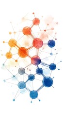 Fototapete - Abstract Watercolor Molecular Structure Network Illustration of Connected Nodes and Edges