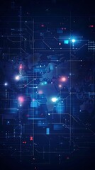 Fototapete - Global Network Data Visualization Futuristic Technology Abstract Background
