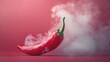 © NCSF - Steaming Red Chili Pepper, A single red chili pepper with steam rising, set against a warm, smoky background