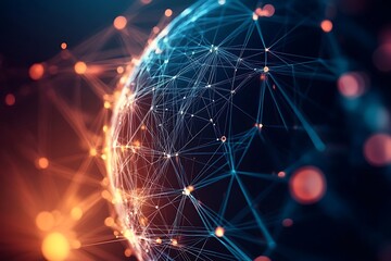 Poster - Abstract Global Network Visualization Interconnected Nodes and Lines Representing Worldwide Connectivity and Data Flow