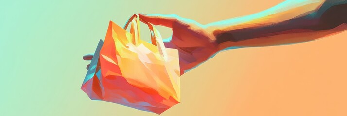 Aufkleber - Hand extends a colorful grocery bag offering fresh produce and goods to the viewer in a vibrant and inviting setting Generative AI