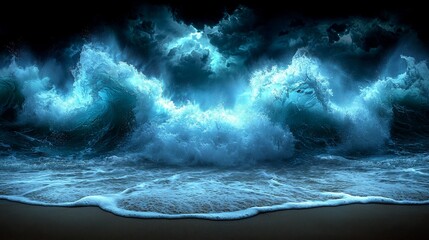 Wall Mural - a large wave crashes against the shore of a beach