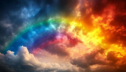 rainbow with fire, and storm cloudscape.