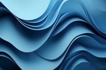 Poster - Abstract Blue Waves Background 3D Render Layered Paper Design Texture Pattern