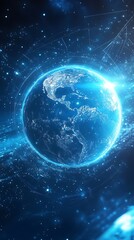 Fototapete - Stunning Blue Earth Digital Network Global Connections Futuristic Technology Abstract Background