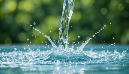 Poster - Water Splashing from a Stream with Green Background Effects