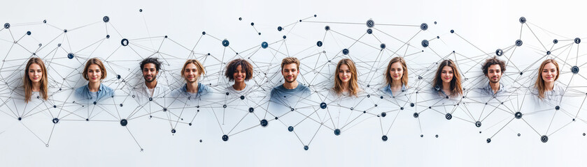 Poster - Diverse Team Network Connected by Digital Web Technology Symbolizing Online Collaboration and Communication