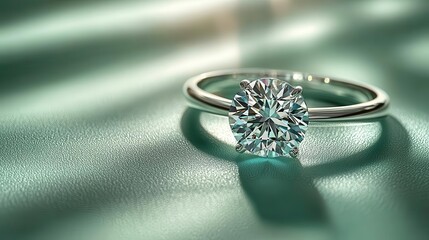 Poster - Create a visual of a synthetic diamond ring with intricate linework, positioned on a pastel green canvas for a fresh look.