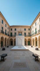 Poster - Elegant Courtyard with Minimalist Design and Clear Blue Sky