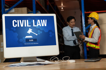 Poster - civil law brisk information showing on computer screen for common justice legal regulation rights co
