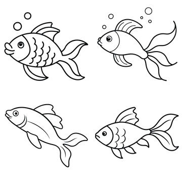 gold fish line art design for book page