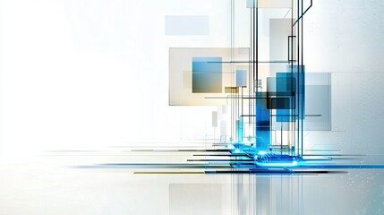 Poster - Futuristic hexagonal grid with glowing blue energy pulses against a clean white background.