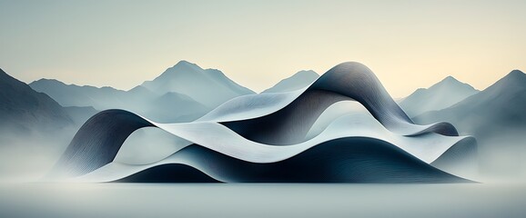 Poster - Abstract blue gray flowing mountain landscape