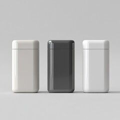 Aufkleber - Elegant Product Mockup: Three Sleek Containers in White and Black, Perfect for Skincare or Supplement Packaging